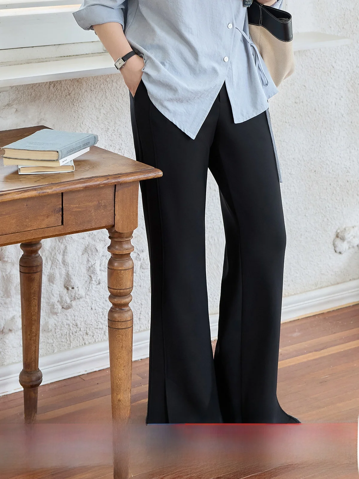 

Высокоэластичные прямые брюки с микро-клешем, черные, осенние, универсальные, повседневные, не прилипающие к ноге, XLIDM, женские, больших размеров