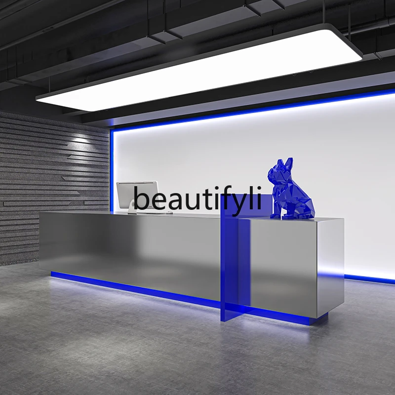 Stainless steel simple modern company reception desk coffee shop milk tea shop operation desk clothing store checkout page table