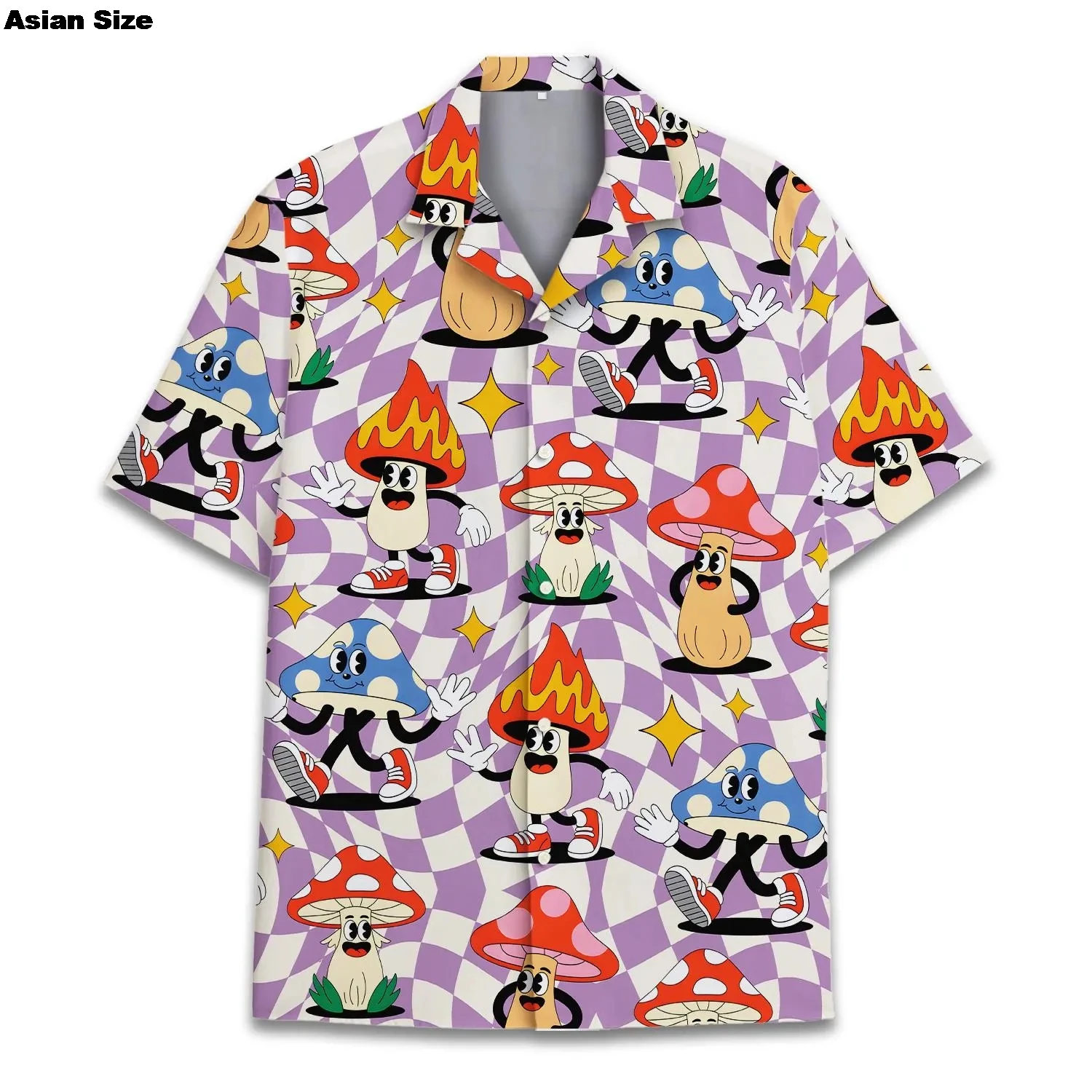 Cartoon Mushroom Hawaiian Shirt For Men Women Tops, Trippy Funny Psychedelic Aesthetic Shirts, Mushroom Button-Up Short Sleeve