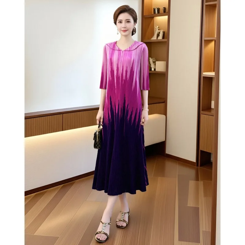 

Miyake Pleated Dresses Plisse Women's New 2026 Senior Sense Doll Collar Personality Loose Plus Size Fold Slim Printed Dresses