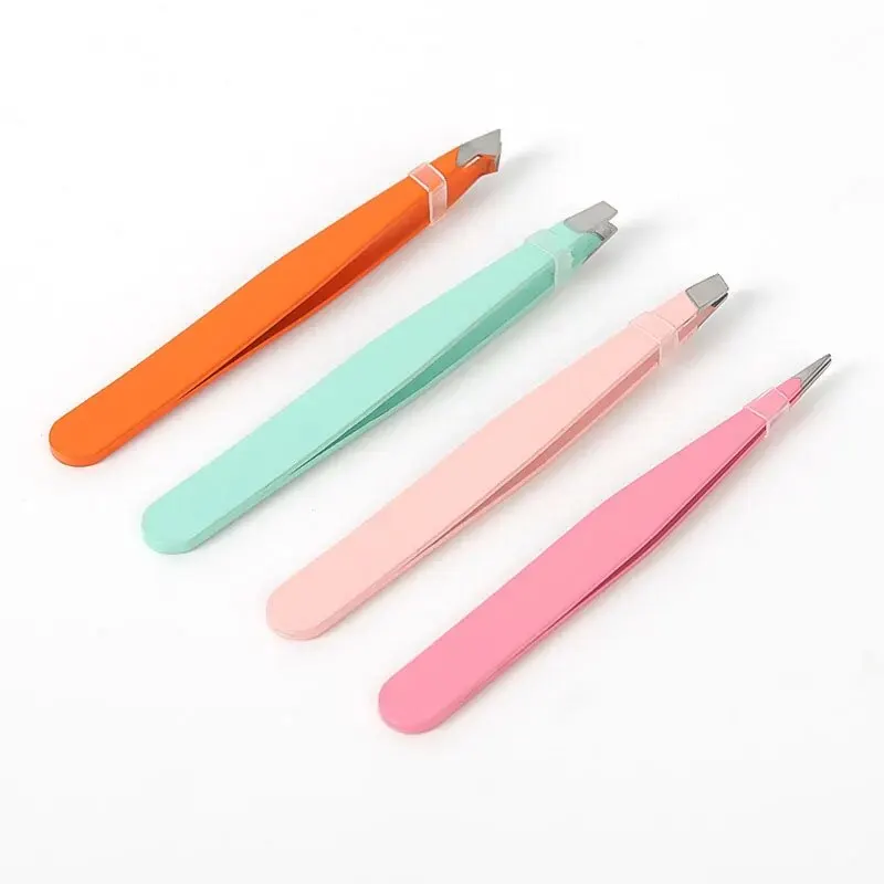 4pcsEyebrow Tweezers, Stainless Steel Eyebrow Tweezers with Leather Casing-Facial Hair, Debris and Ingrown Hair Removal image 2