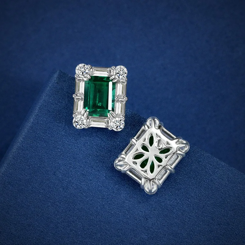 Apaison 2ct 7*9mm Emerald Stud Earrings for Women 100% 925 Sterling Silver Party Earring Female Noble Fine Jewelry Wholesale