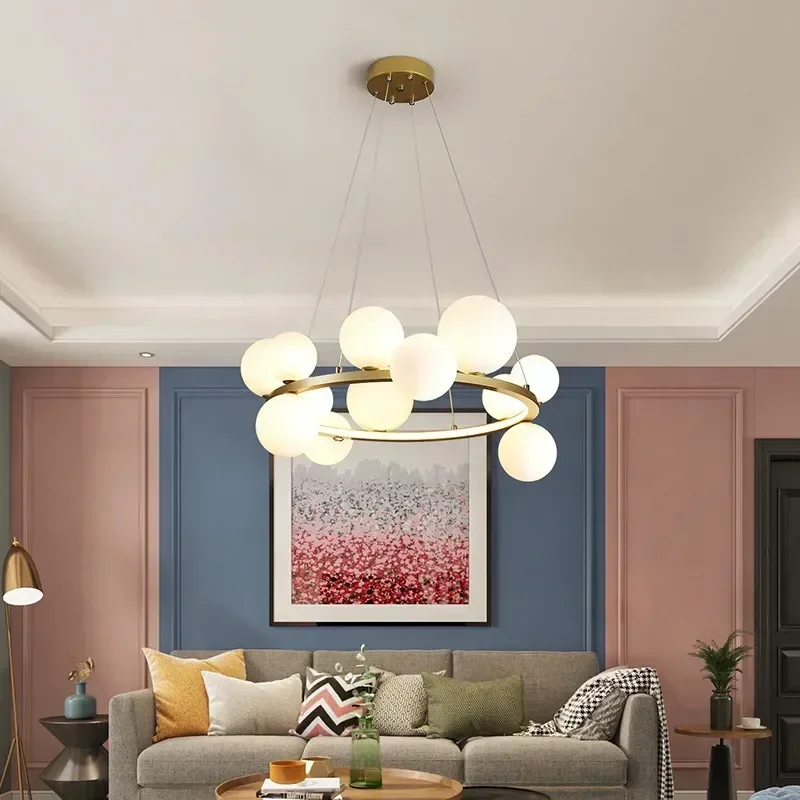 Nordic Designer Transparent Glass Bubble LED Chandelier Living Room Restaurant Bedroom Pendant Lamp Modern Home Decor Lighting