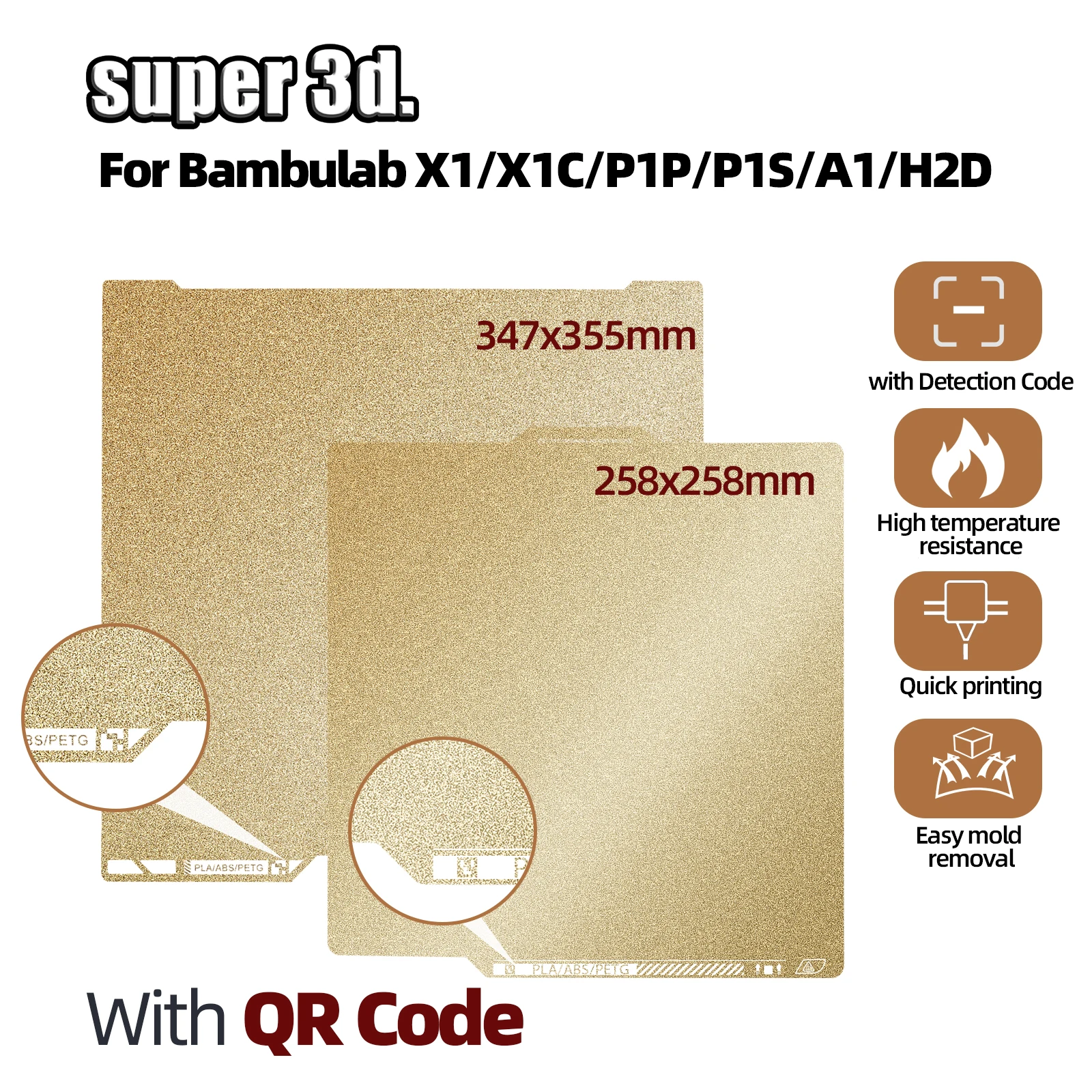 

QR Code PEI Textured Bed Plate for Bambulab X1C Upgrade Pei Build Plate For Bambu Lab A1/H2D/P1S 3D Printer Accessories Heat Bed