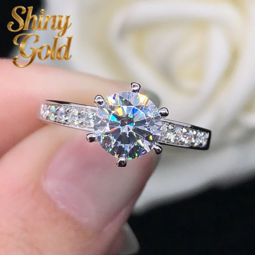 

Кольцо с муассанитом ShinyGold Pass Tester 1Ct VVS1 D Color, платина 950 пробы, ювелирное изделие, женское обручальное кольцо R088