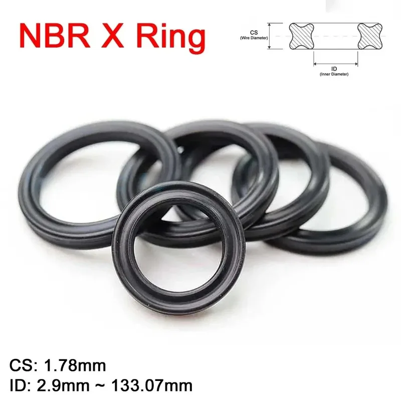 

NBR X Ring Seals CS 1.78mm Black Nitrile Butadiene Rubber X-Ring Gasket for Hydraulic Cylinders Piston Rods ID 0.74mm ~ 133.07mm