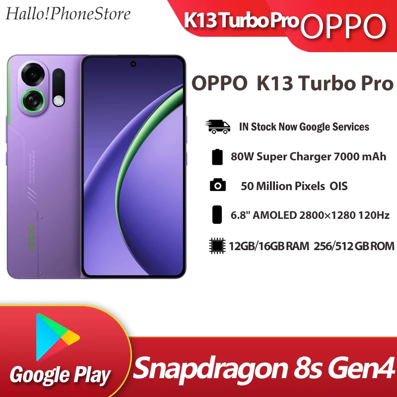 كاميرا OPPO K13 Turbo Pro 5G Snapdragon 8s Gen4 6.8 بوصة AMOLED 120 هرتز 7000 مللي أمبير في الساعة 80 وات SuperVOOC 50 ميجابكسل NFC OTA Turbo ColorOS 15 #1