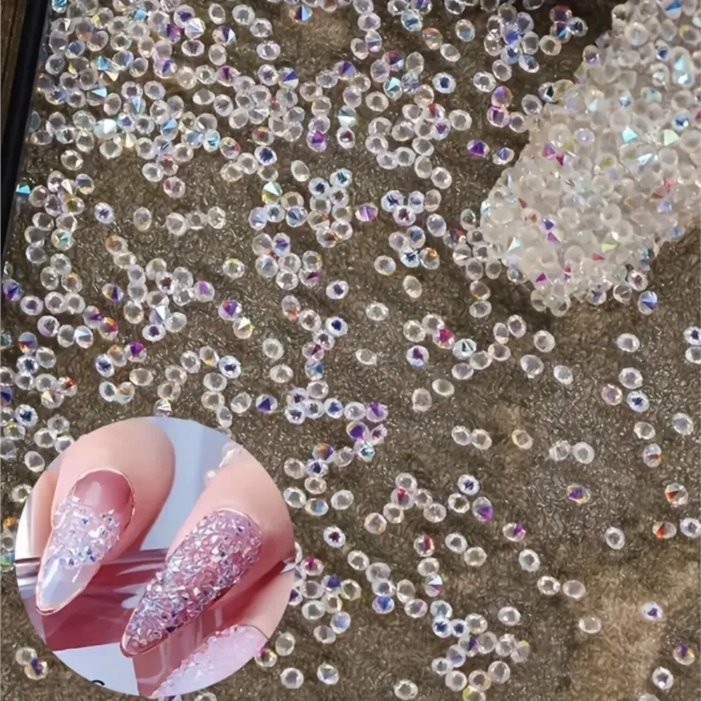 1Bag Tiny Rhinestones Nail Charms 1.2mm Ultra Mini AB Glass Crystals Nail Art Decoration Iridescent Micro Caviar Bead Nail Gems