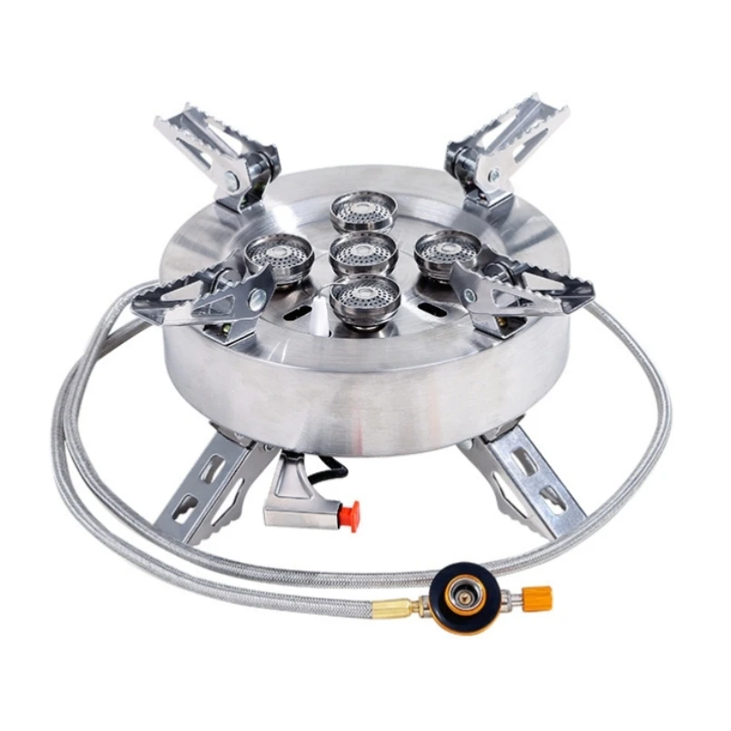 

12800W Big Power Camping Stove Portable Tourist Picnic Gas Stove Super Firepower 5 Heads Burner Outdoor Stoves Camp Supplies