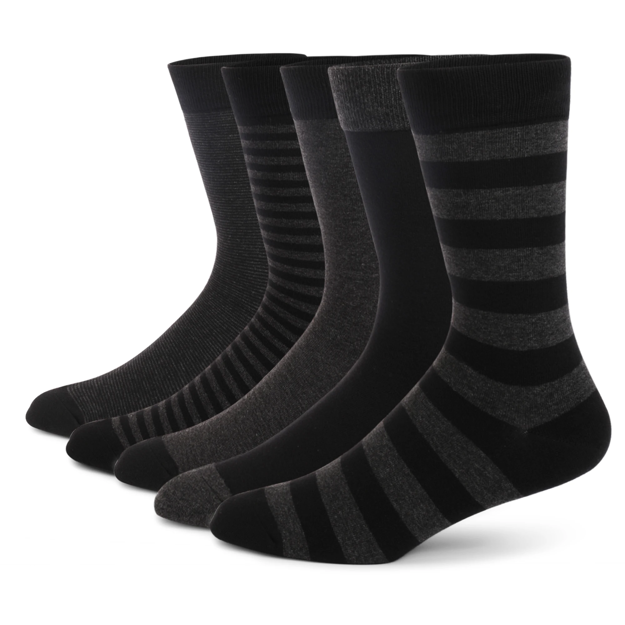 5 Pairs Mens Dress Socks stripe Plus Size,High Quality Combed Cotton Crew Socks,Black Cool Breathable Casual Socks for men