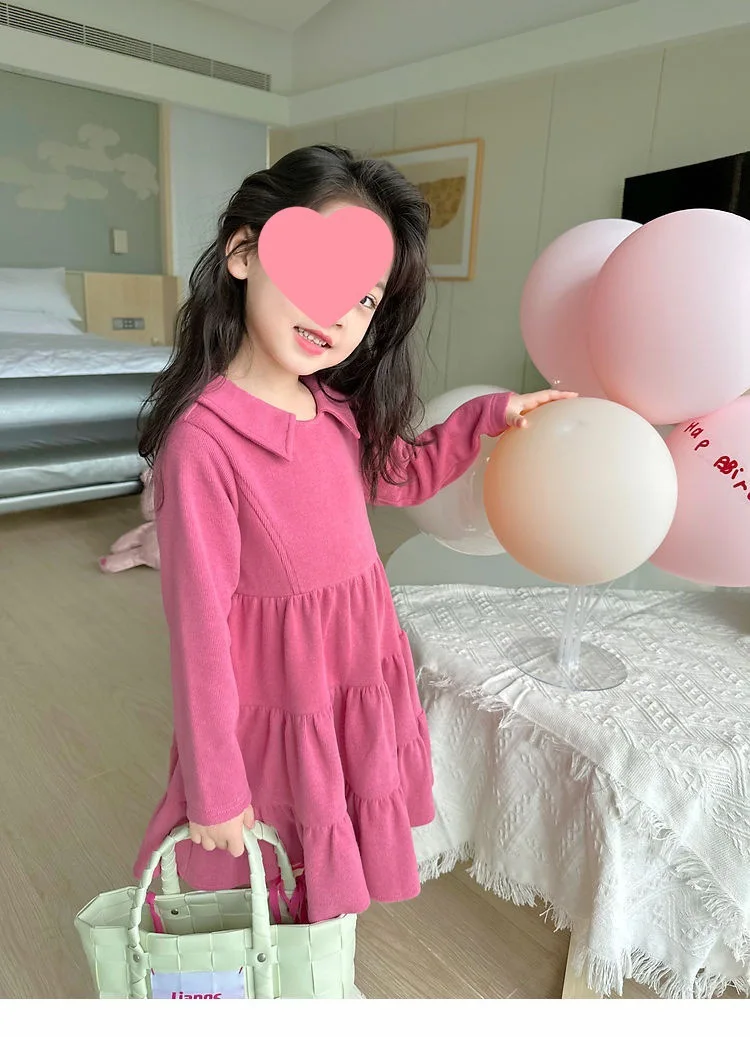 2026 Neue Herbst-Kinderkleidung 2-10 Jahre Mädchen Partykleid Langärmeliges Baumwollkleid Einfarbige Kinder-Prinzessinnenkleider – Detail 8