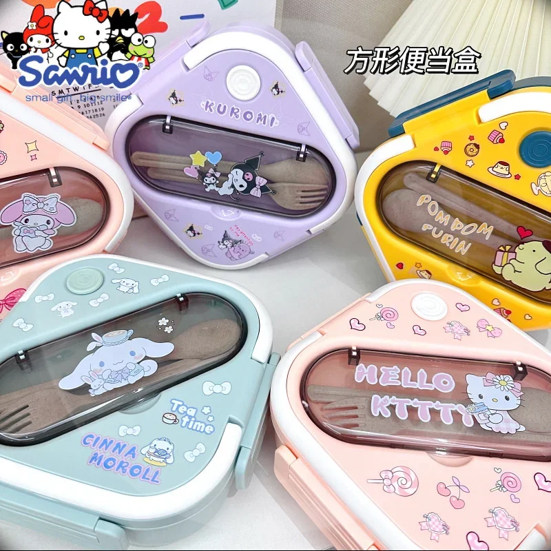 1300ML Kawaii Sanrios Kuromi KT Cat Lunch Box Spoon Fork Set Children Fruit Snack Box Plastic Crisper Sealed Insulation Flatware