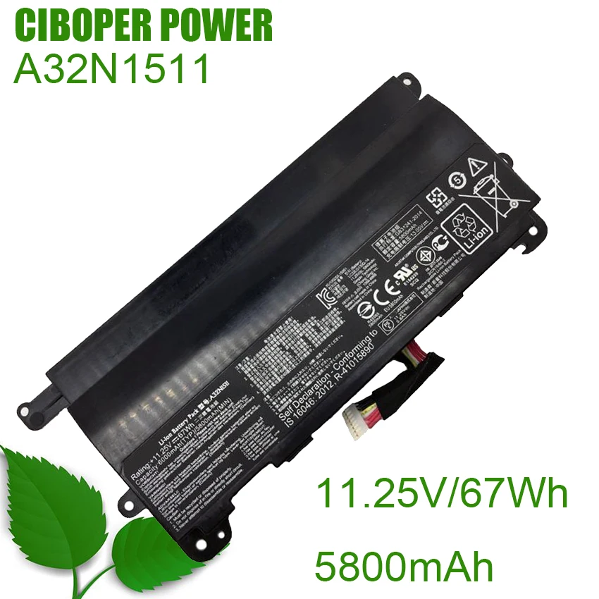 

CP Original Battery A32LM9H A32N1511 11.25V/67WH/6000mAh For ROG G752 G752V G752VT G752VY G752VL G752VM GFX72 GFX72V GFX72VT