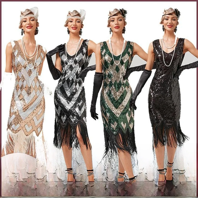 

Retro Beaded Fringe Dr Par Dance Dr Wedding Host Dr Toast Par Dance Skirt Low Waist Evening Gown