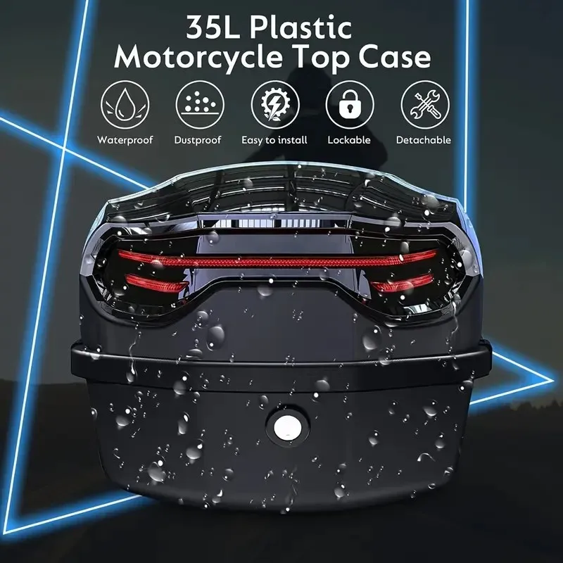 1 Stück 35L Motorrad Top Box, Motorrad Kofferraum ABS Material verschleißfest mit Schloss, Motorradzubehör, Motorradhelm – Detail 11