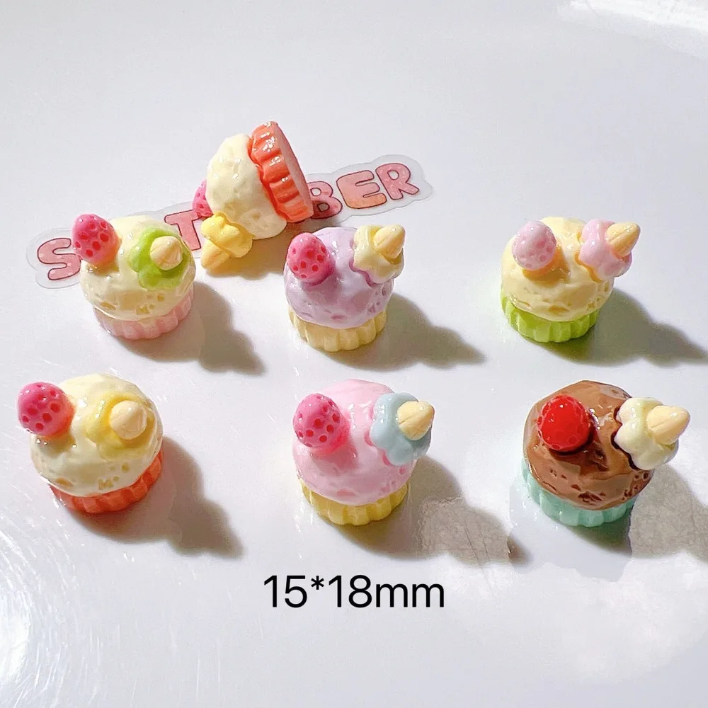 10pcs Mini Kawaii Cute Fake Strawberry Cake Flat Back Cabochons Scrapbook Diy Party Hairpin Accessories Home Decoration Craft