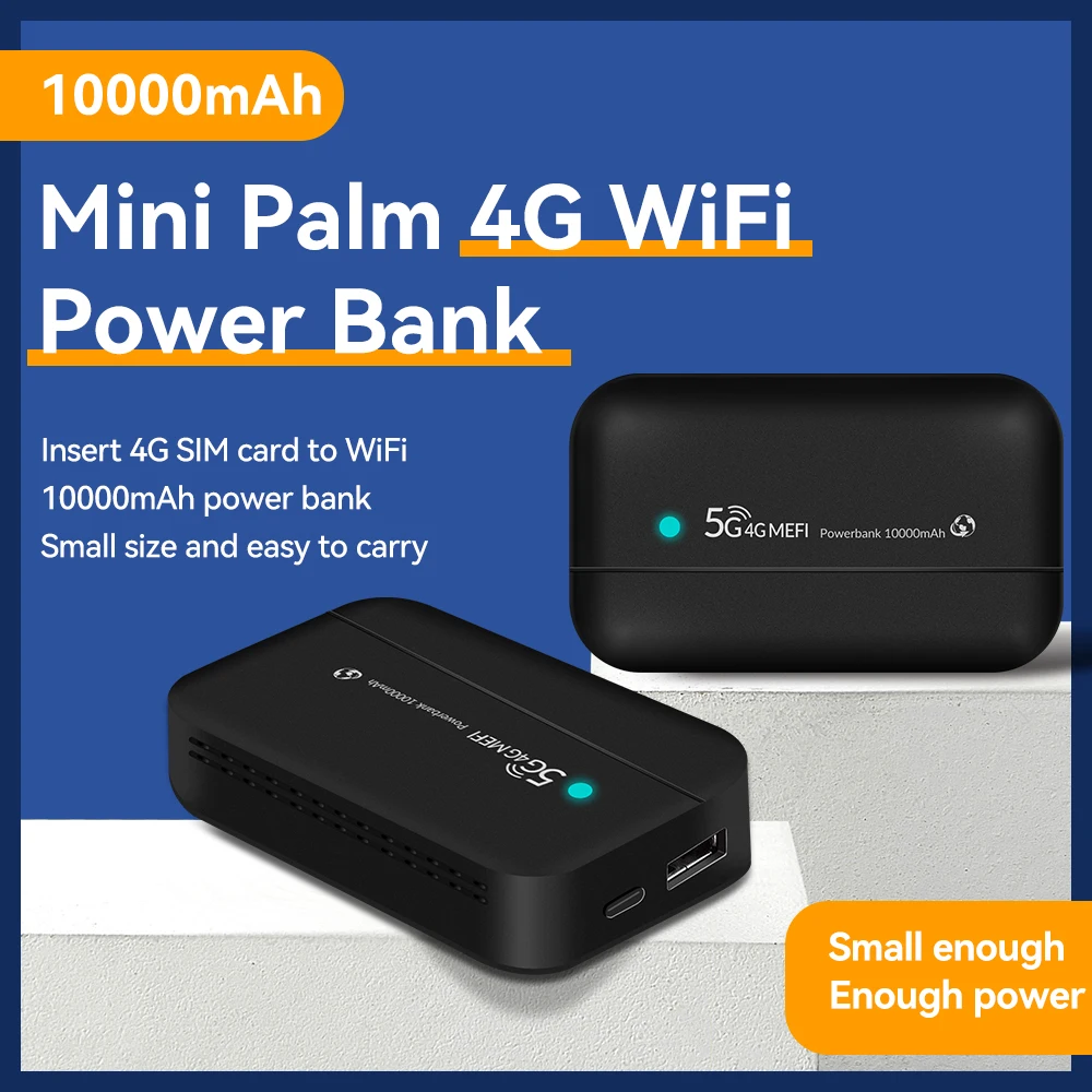 Banco de Potência Portátil para 4G LTE, Roteador Móvel, USB Tipo-C, Hotspot, Bolso WiFi, 10000mAh, Mifi Sem Fio, PW100