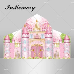 Pink Princess Castle Chiara Barn House Shape Backdrop Cover Girls Newborn Baby Shower 1st Birthday Party Background Doubleside