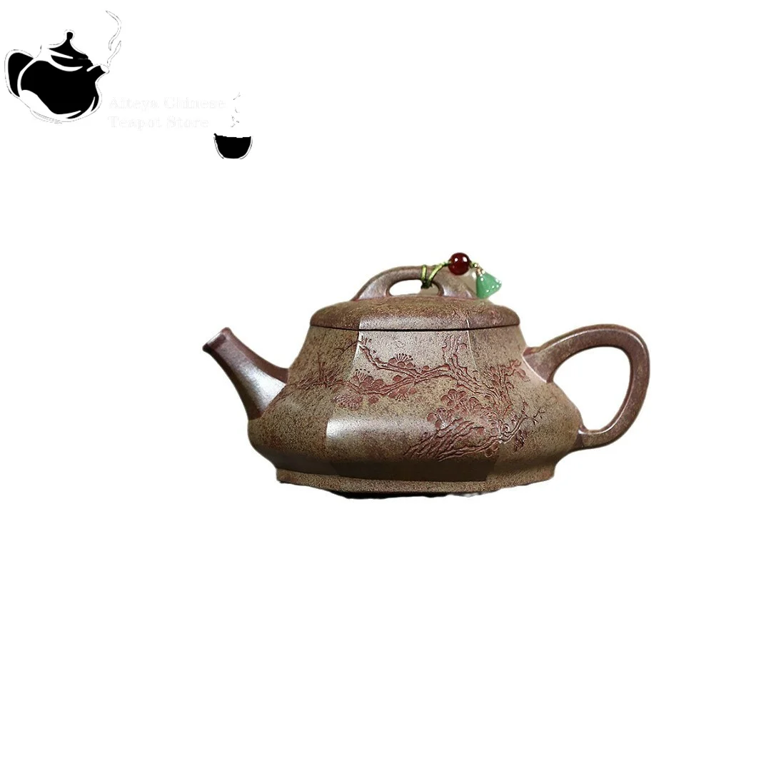 Yixing handmade purple clay teapot, original ore, wood fired agarwood mud, hexagonal dark fragrant ribbed Chinese teapot