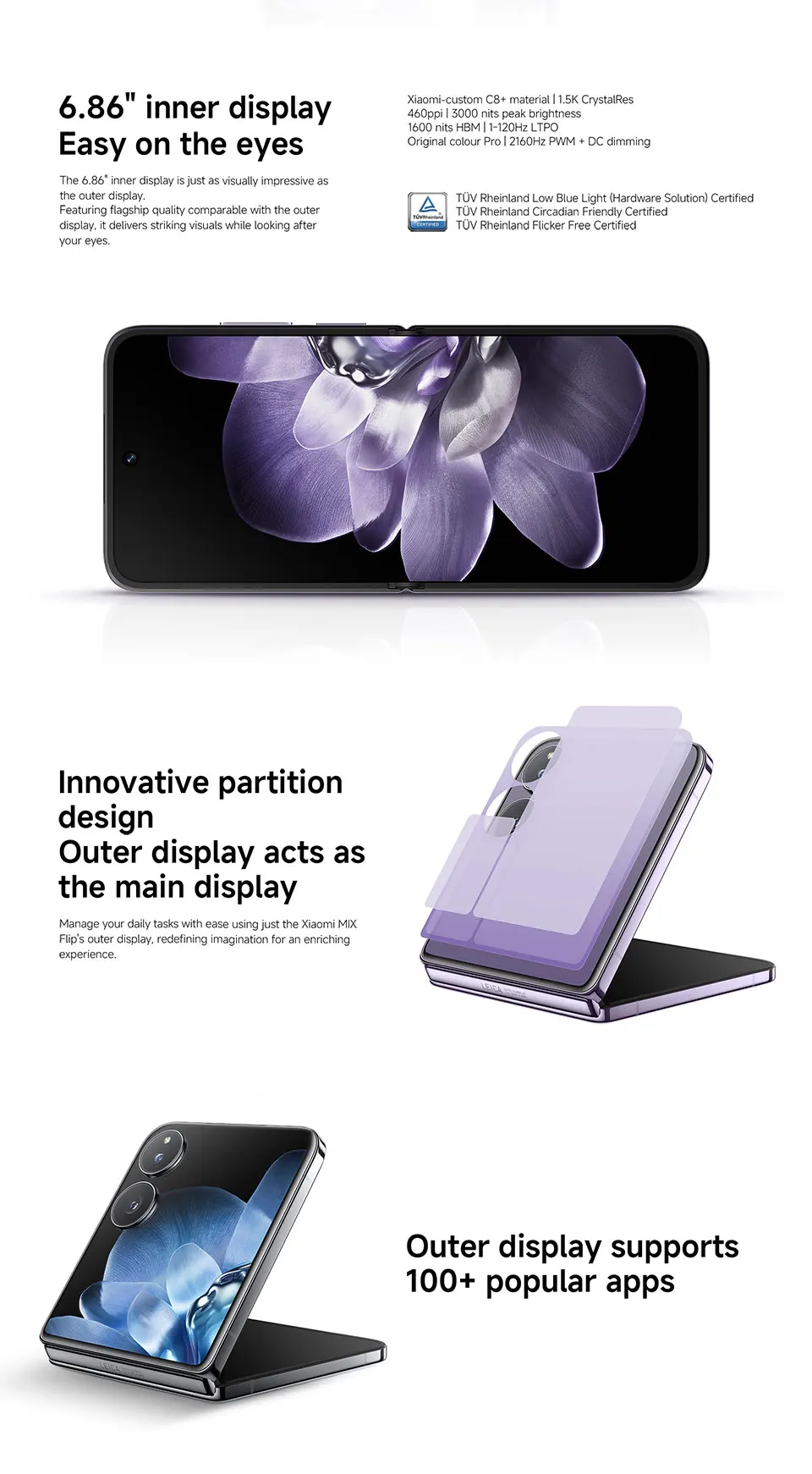 Xiaomi MIX Flip Smartphone Global Version New Snapdragon 8 Gen 3 CPU 512GB ROM 50MP Leica Camera Foldable Display NFC
