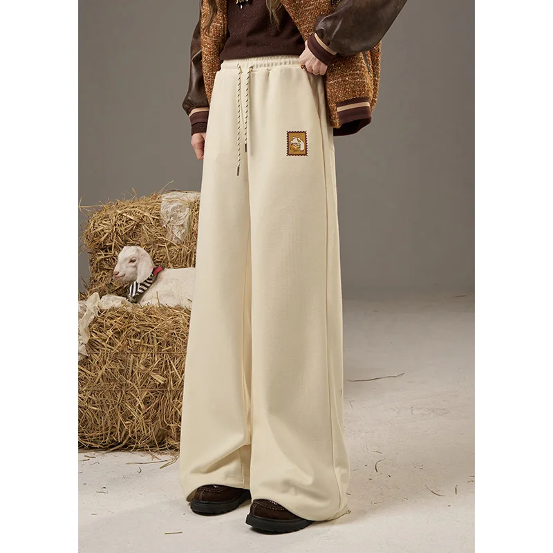 ELFSACK 2025 秋の新作 カジュアルスタンプ風プリント ドローストリング ワイドレッグ スウェットパンツ レディース