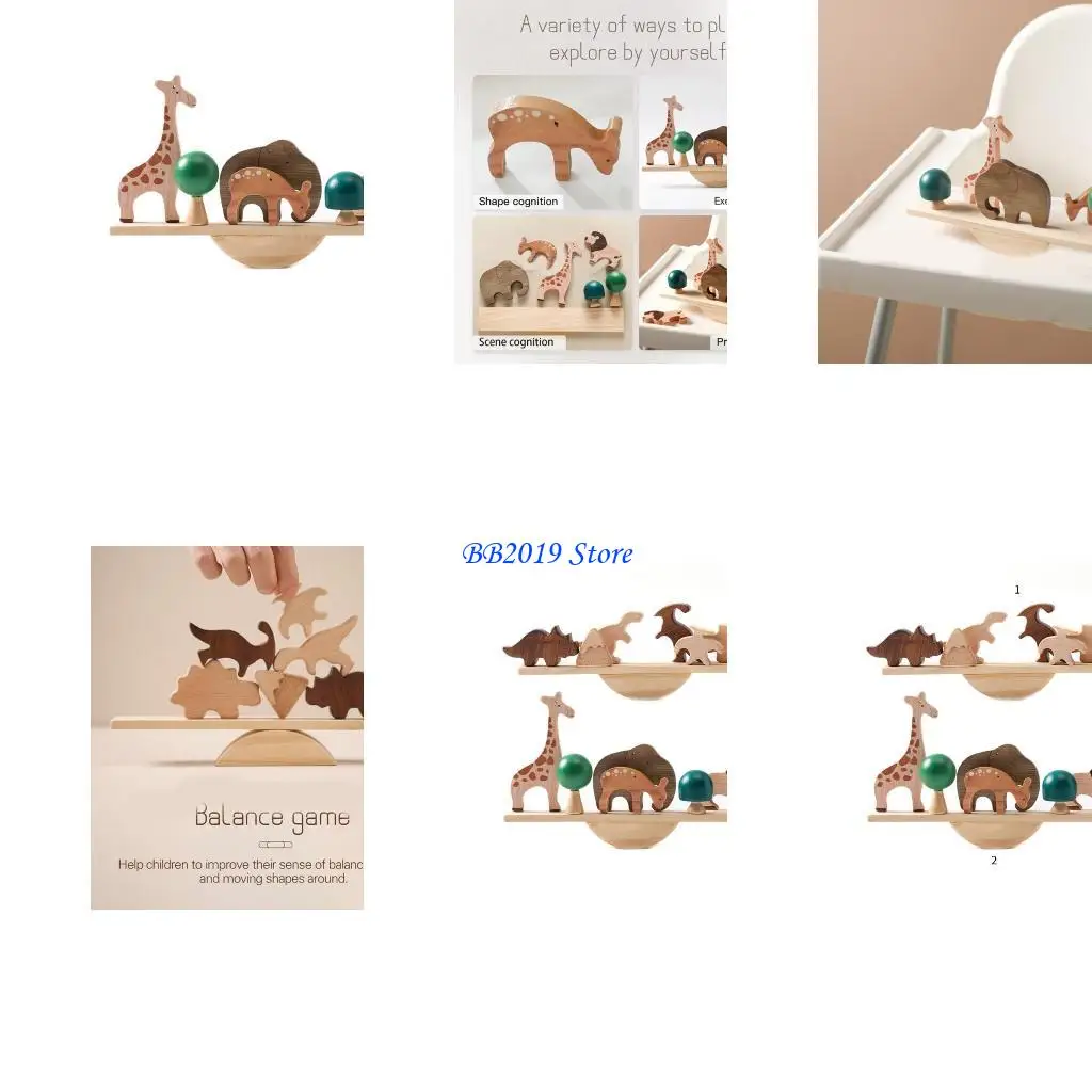 Q0KB Baby Wooden Toy Dinosaur Balance Animal Balanço Toy Toy Criança Educacional Bloco Educação Conjunto Coordenação para