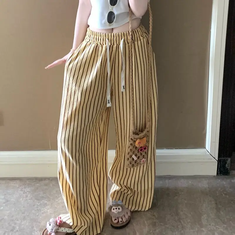 Pigiama a righe Ins Pantaloni da passeggio lunghi casual larghi da donna estivi Pantaloni da casa per camera con aria condizionata sottili e confortevoli Comfort