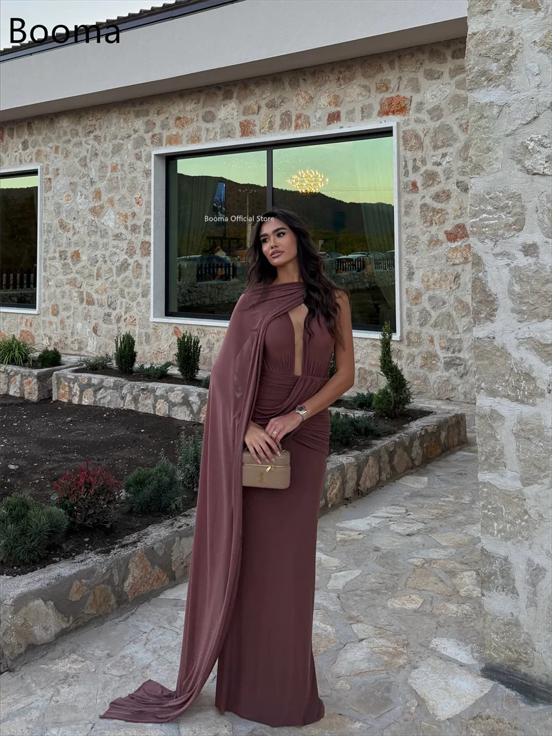 Booma sexy sereia com decote em v sem mangas plissado vestidos de noite formais vestidos de festa para mulheres longo vestido de baile personalizar 2025