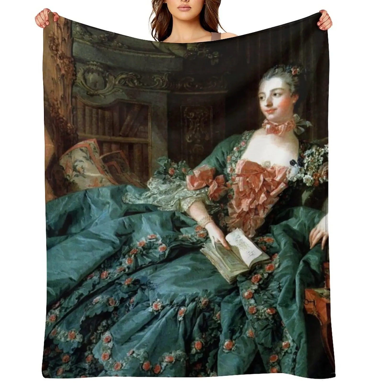 

Madame de Pompadour, by Boucher, Francois Throw Blanket Beach Flannels bed plaid Flannel Blankets
