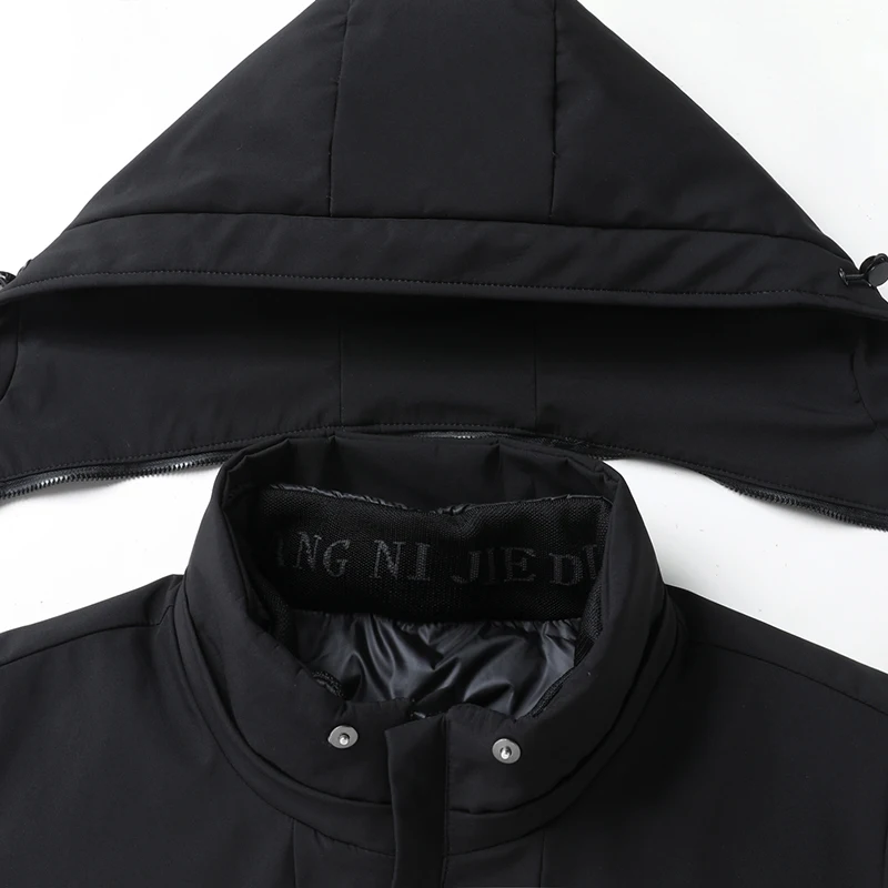 سترة عالية الجودة للرجال في منتصف العمر مكونة من ثلاث قطع بغطاء للرأس وقابلة للفصل، معطف سميك من ريش البط الأبيض للأعمال الراقية