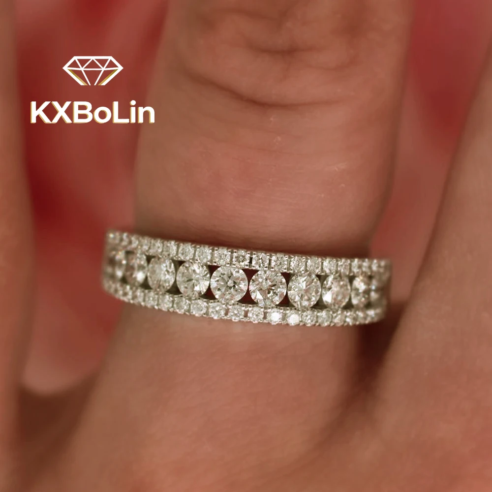 

3-рядное кольцо Eternity из муассанита круглой огранки для женщин S925, посеребренное золото 18 карат с бриллиантами, обручальные кольца, ювелирные изделия