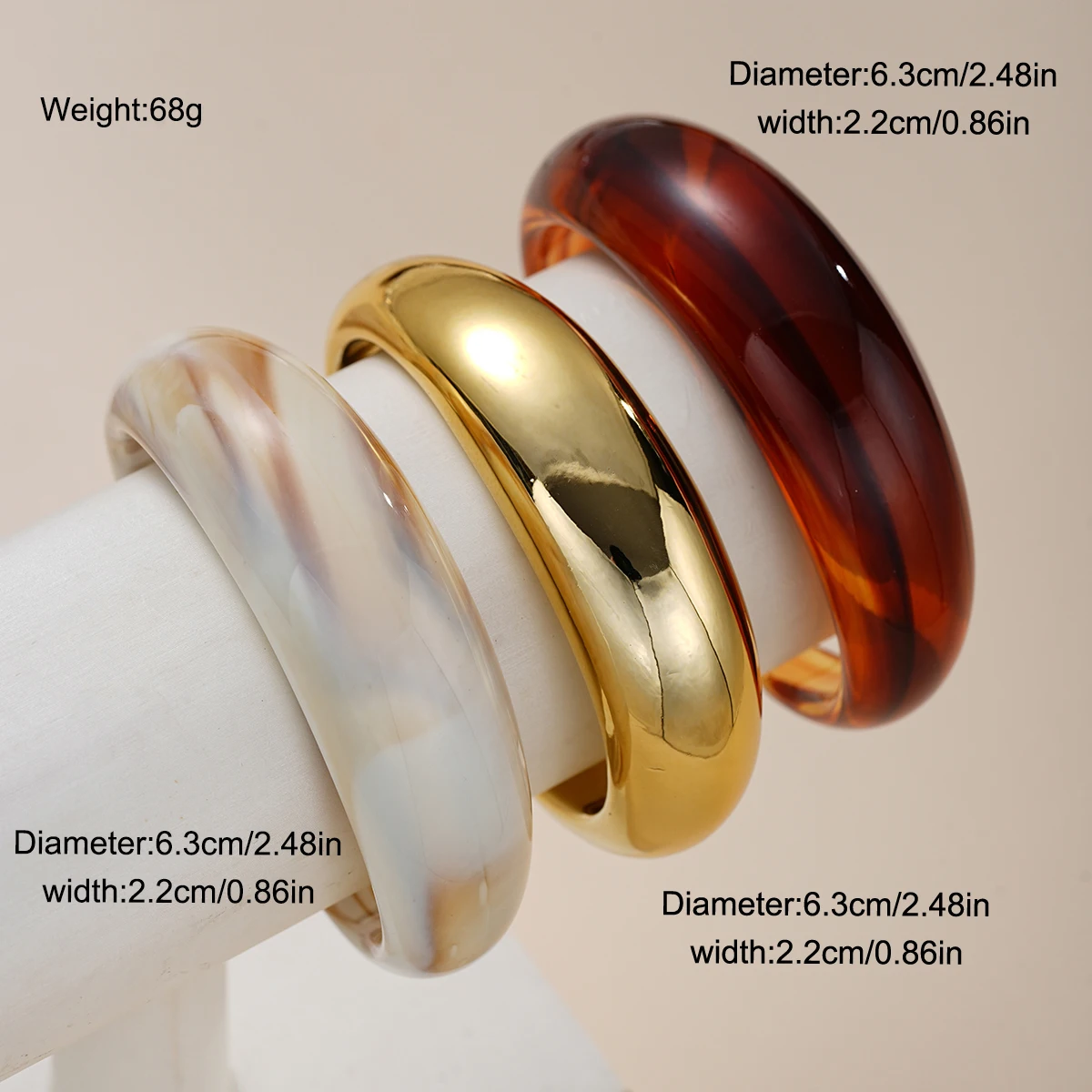 1 Stück/3 Stück Vintage Minimalistisches Wellenförmiges Acryl-CCB-Armreif-Set für Frauen, Urlaub, Boho, Alltag, Stapelbarer Schmuck, Geschenk – Detail 2