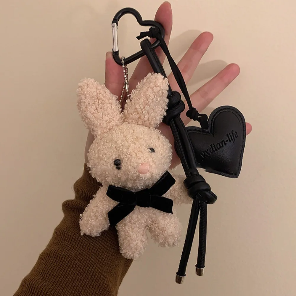 

Cute Plush Bunny Keychain Cartoon Doll Kawaii Leather Heart Pendant Car Keychain Couples
