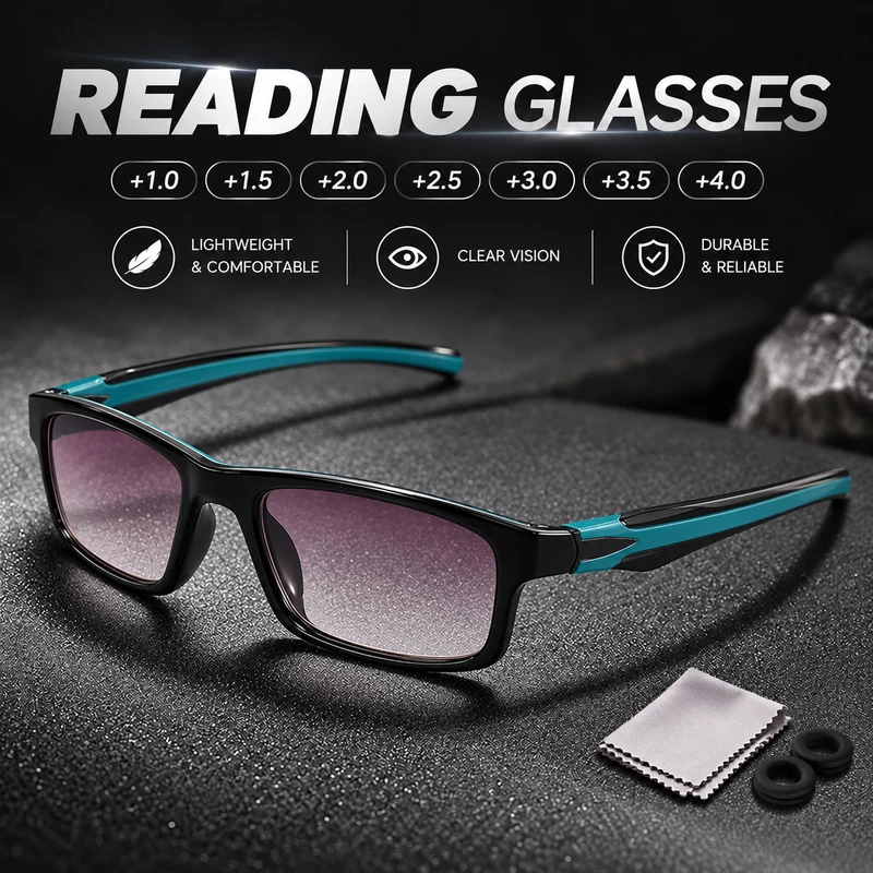 1 Pair Minimalist Reading Glasses +1.0 to +4.0 for Work and Study with Lens Cloth and Anti-Slip Ear Grips