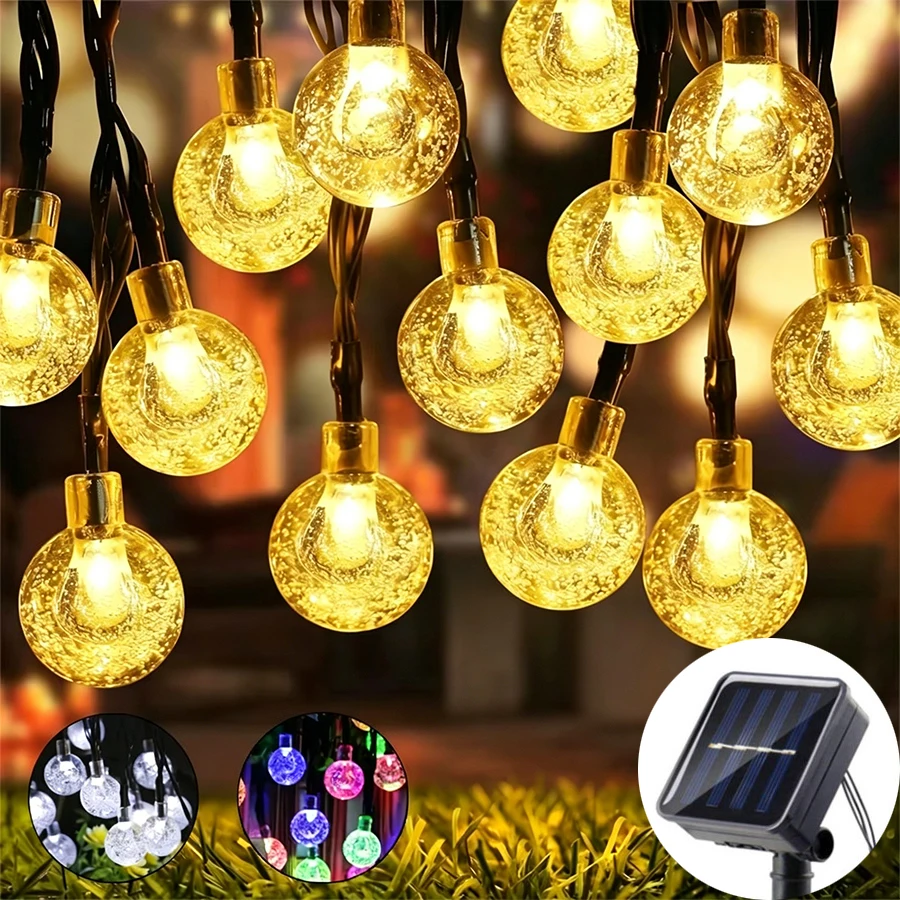 Outdoor Solar String Lights LED Crystal Globe Lights Waterproof 8 Modes Solar Powered for Patio Garden Wedding Party Tree Decor