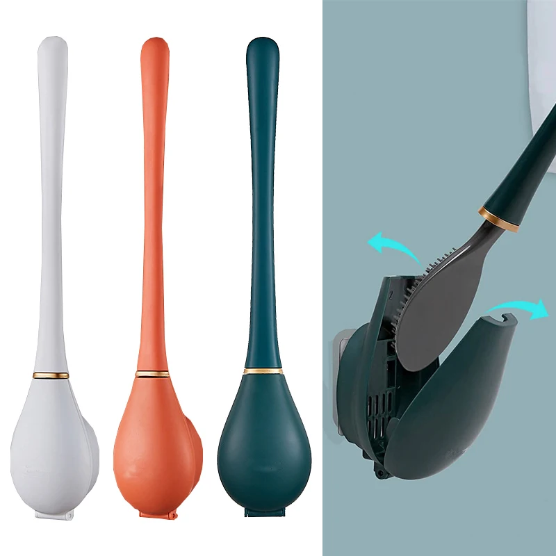 

Household Wall-Mounted Toilet Brush Set Non-Perforated Silicone No Dead Angle Plastic Cleaning Brush