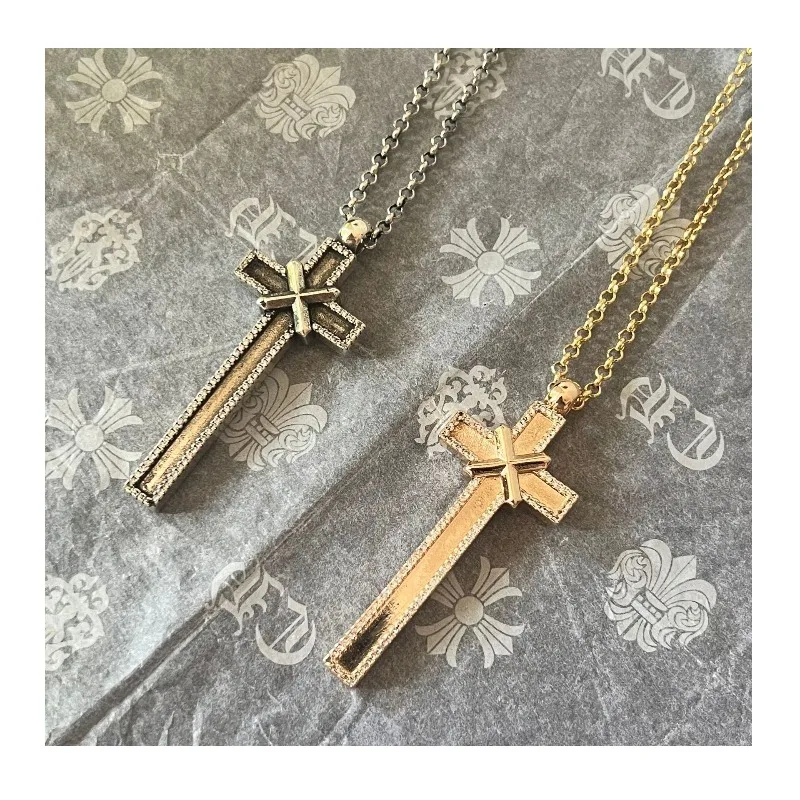 

Two-color Long Cross with Diamond Retro Old Simple Fashion Men and Women with The Same Personality