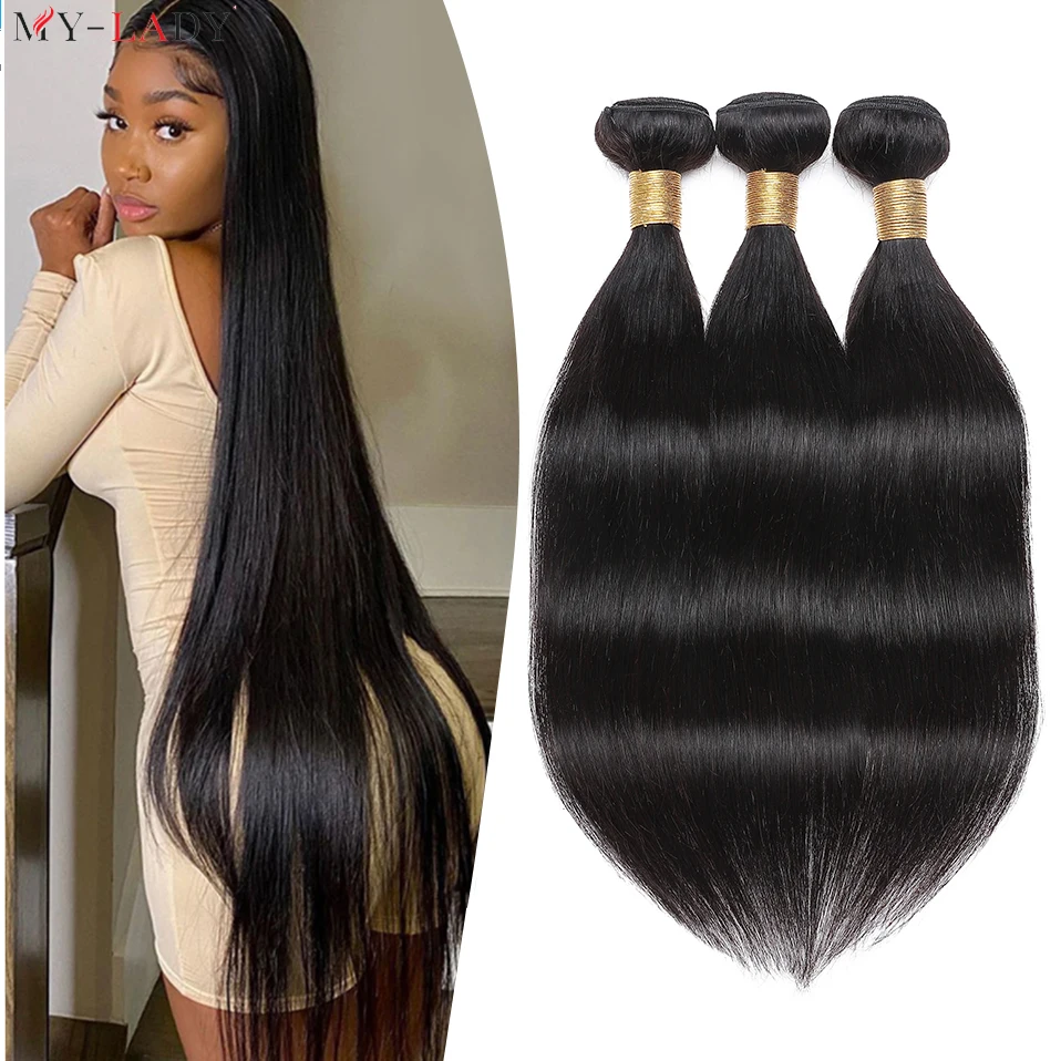 

MY-LADY 100% Human Hair Bone Straight Hair Bundles Double Weft Weave Bundles Remy Hair Extension Natural Black Hair Accessories