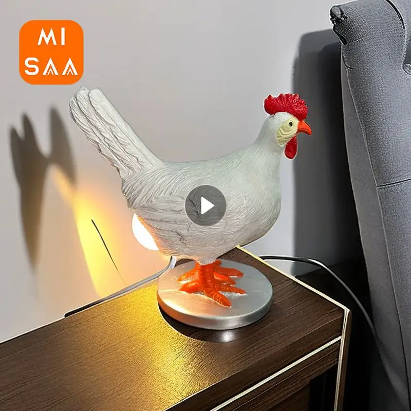 

USB Chicken Desk Lamp Rechargeable Resin Chick Laying Eggs Statue Lamp Funny Art Crafts Holiday Gift Chick Night Light Ornaments