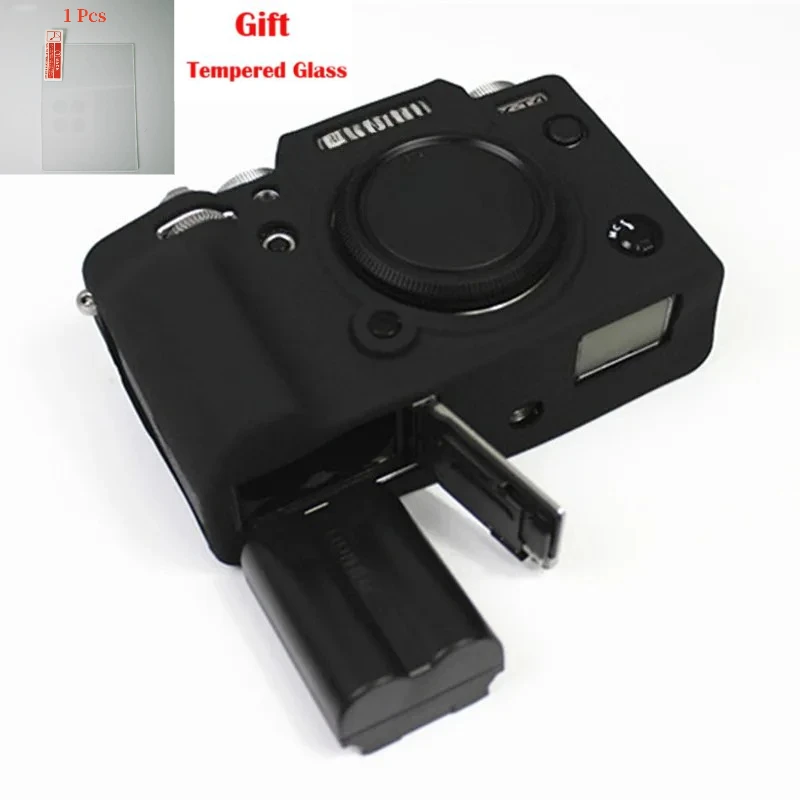 For Fujifilm X-T4, slip-resistant soft rubber camera silicone protective cover, tempered glass LCD shield film,