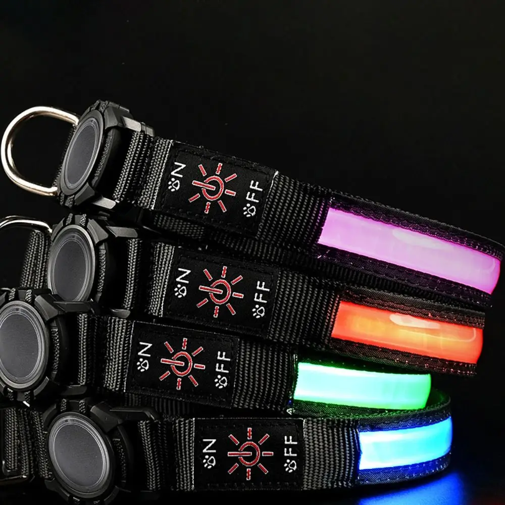 New Waterproof Luminous Dog Collar USB Chargeable Adjustable Led Collar Light IPX6 Fabric Tracker Case for Airtag Night