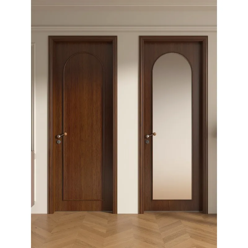 

French medieval style solid wood paint bedroom door walnut interior room glass door