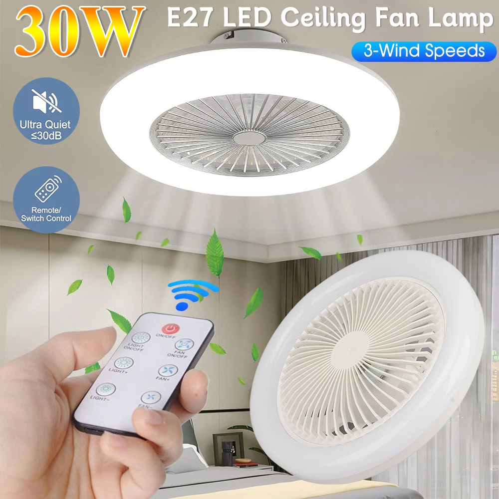 

Smart 30W Ceiling Fan With Remote Control Lighting E27 Conversion Base 3Wind Speeds LED Ceiling Lamp Suitable for Bedroom Living