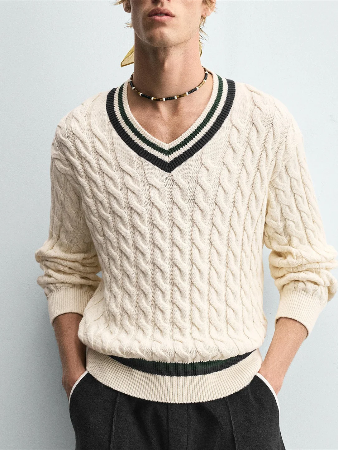 

Loose Knitted Cotton Blend V-Ne Casual Faionable Spring Autumn Men's T-irt Comfortable Breathable Easy to Wear