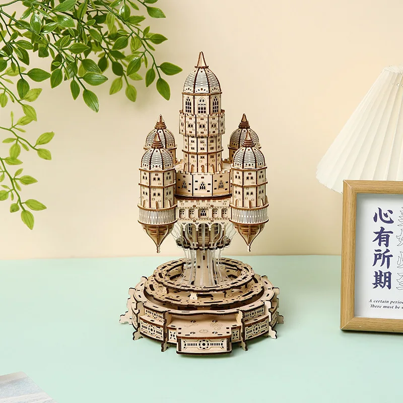 NEW DIY Wooden City in the Sky 3D Puzzles Miniature Model Kits Jigsaw with Music for Friends Birthday Gifts