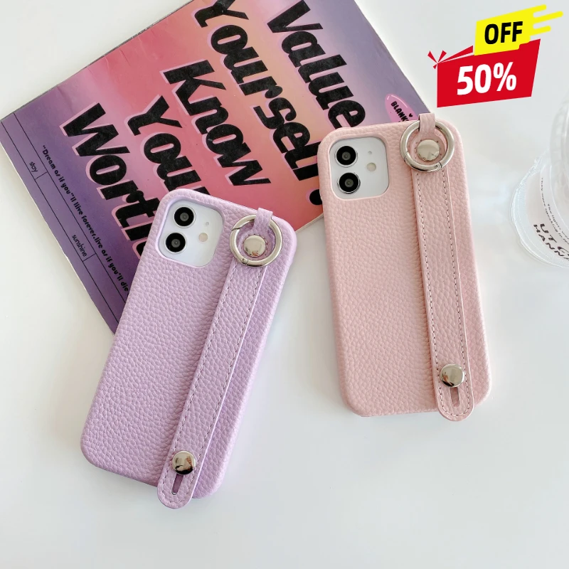 

Premium Leather Case For iPhone 16 Pro Max Phone Cases 15Pro 14 13 12 11 7 X XR Wristband Strap Bracket Back Card Holder Cover