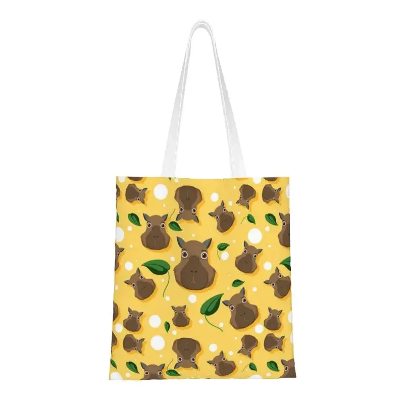 Capybara-Bolsos de compras de lona naranja personalizados para mujer, bolsos de mano lavables para compras de animales de comestibles y Mascotas