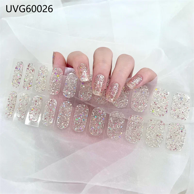 Gel Nail Stickers Curing UV Lamp Full High Quality Semi-Cured Gel Nail Strips Adhesive Long Lasting Nail Art Decoration Tips