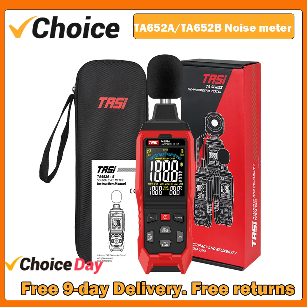 TASI TA652A 30~130dB Noise Decibel Noise Tester A/C Weighting Industry Volume Detector Digital Sound Level Meter Logger Recorder