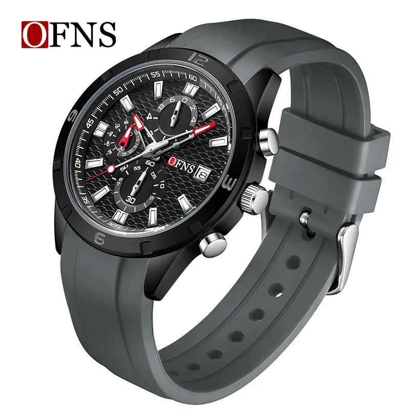 

Fashion Ofns Top Brand Hot-selling Trendy Men's Single Calendar Watch Silicone Sport Student Waterproof Three-eye Six-pin Quartz